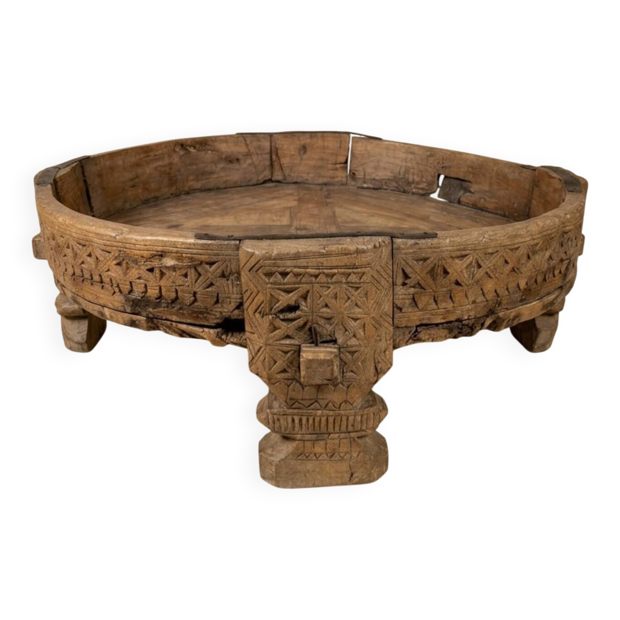 Indian Low Table Chakki Antique, Solid Wood