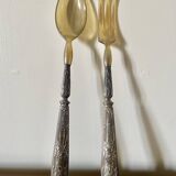 Horn and silver-plated salad cutlery, early 20th century.