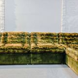 XL Woodstock Style Greenish Velvet Modular Sofa with Ottoman by Laauser 70s