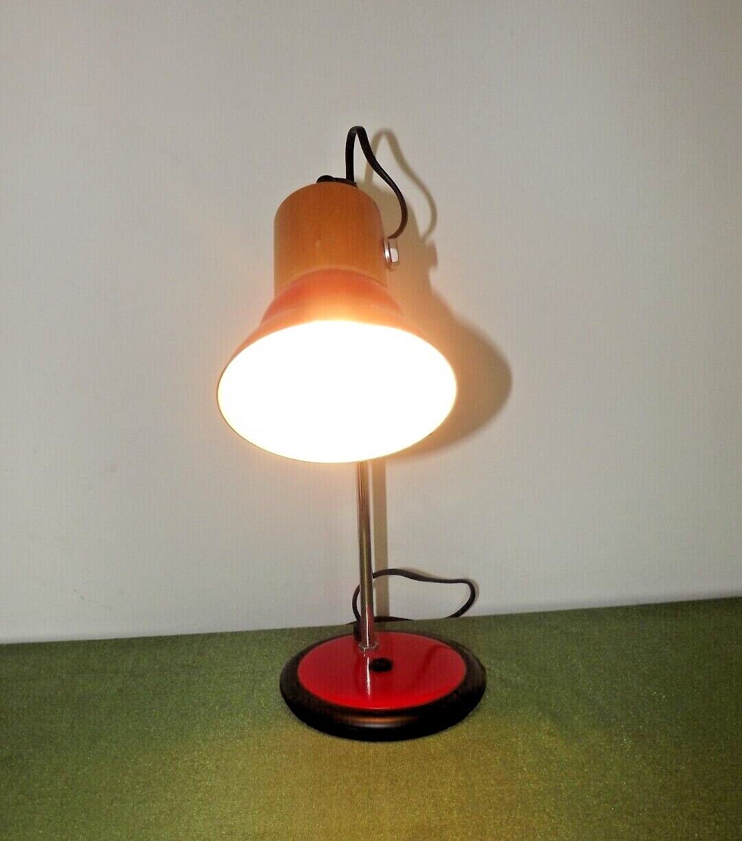 Adjustable vintage French desk lamp in red, black, silver & wood effect 3631