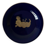 Small vintage decorative plate Françoise Saget – midnight blue and gold