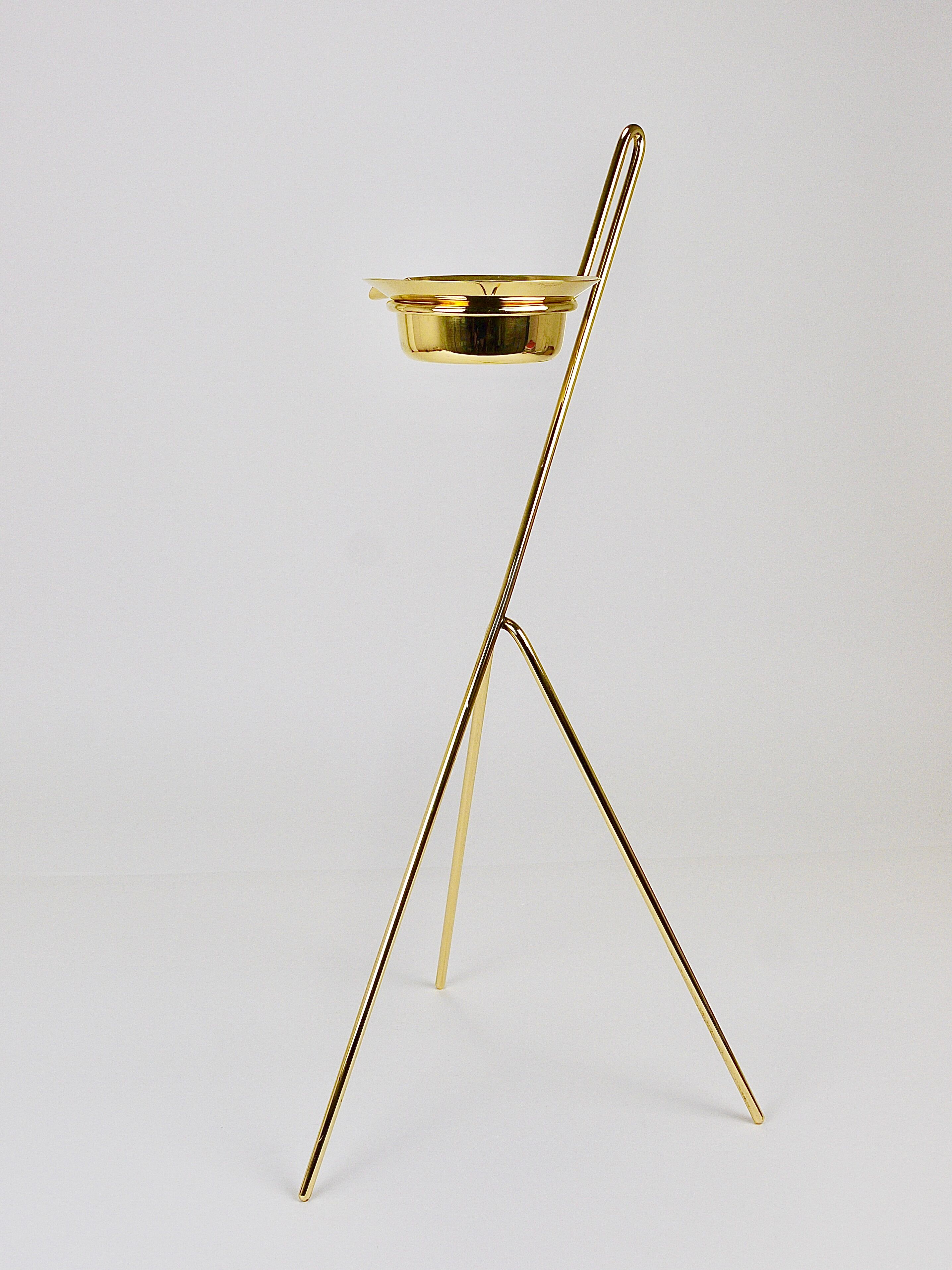 Rare Carl Auböck Brass Standing Floor Ashtray, Smoking Stand, Austria, 1950