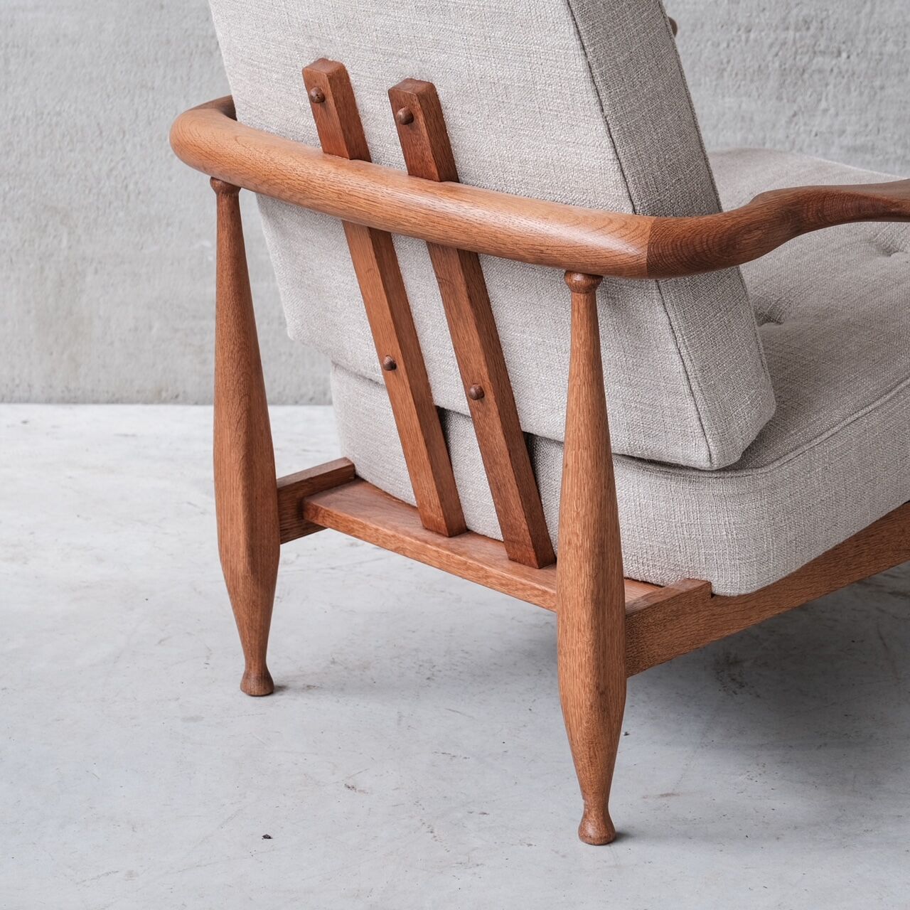 Guillerme et Chambron Oak Mid-Century French Upholstered Armchair