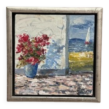 Mid Century Oil on Canvas “Sommardag” by Egon Lennart, Vintage & Framed 24×24cm