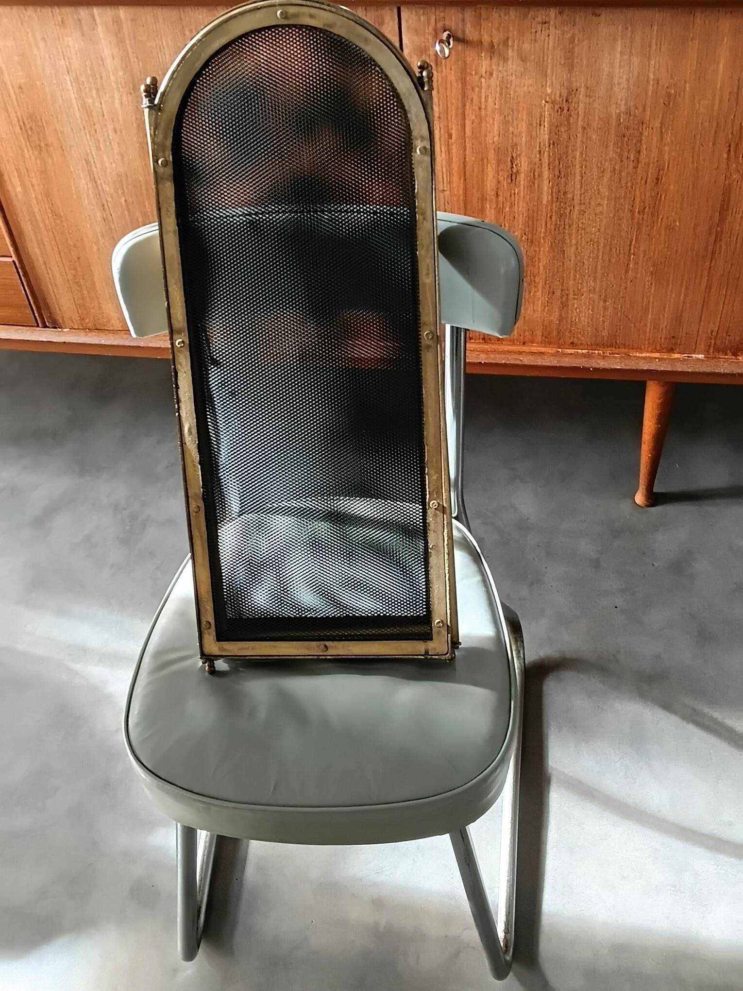 1920s brass fire screen with splash protection
