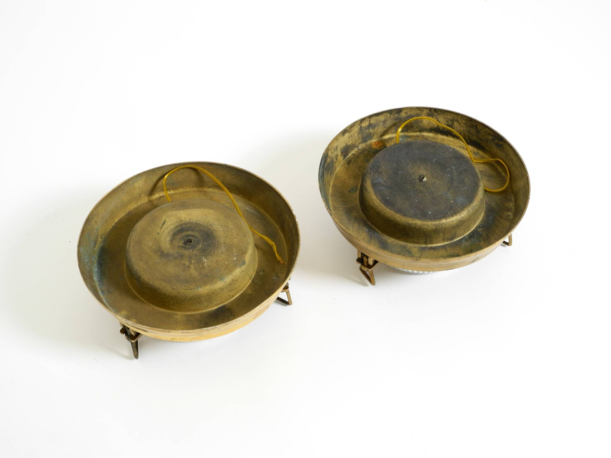 A pair of large, heavy 50s maritime ship wall lamps made of brass and glass