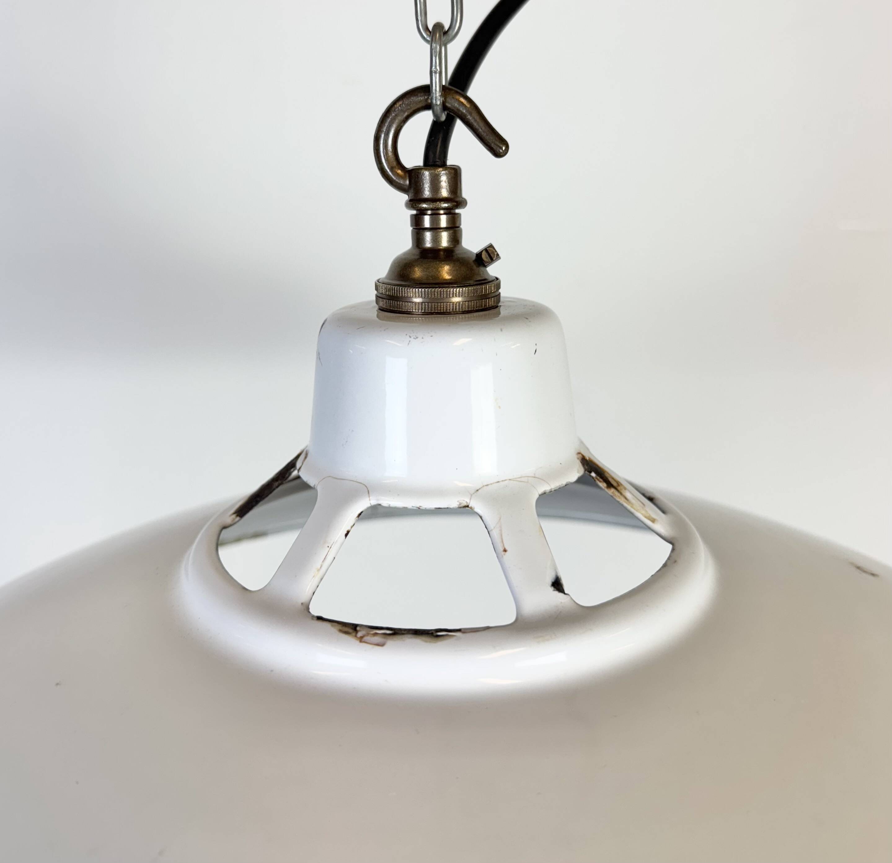 Industrial White Enamel Factory Pendant Lamp, 1960s