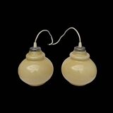 Pair of antique cream opal glass pendant lights – 1970s