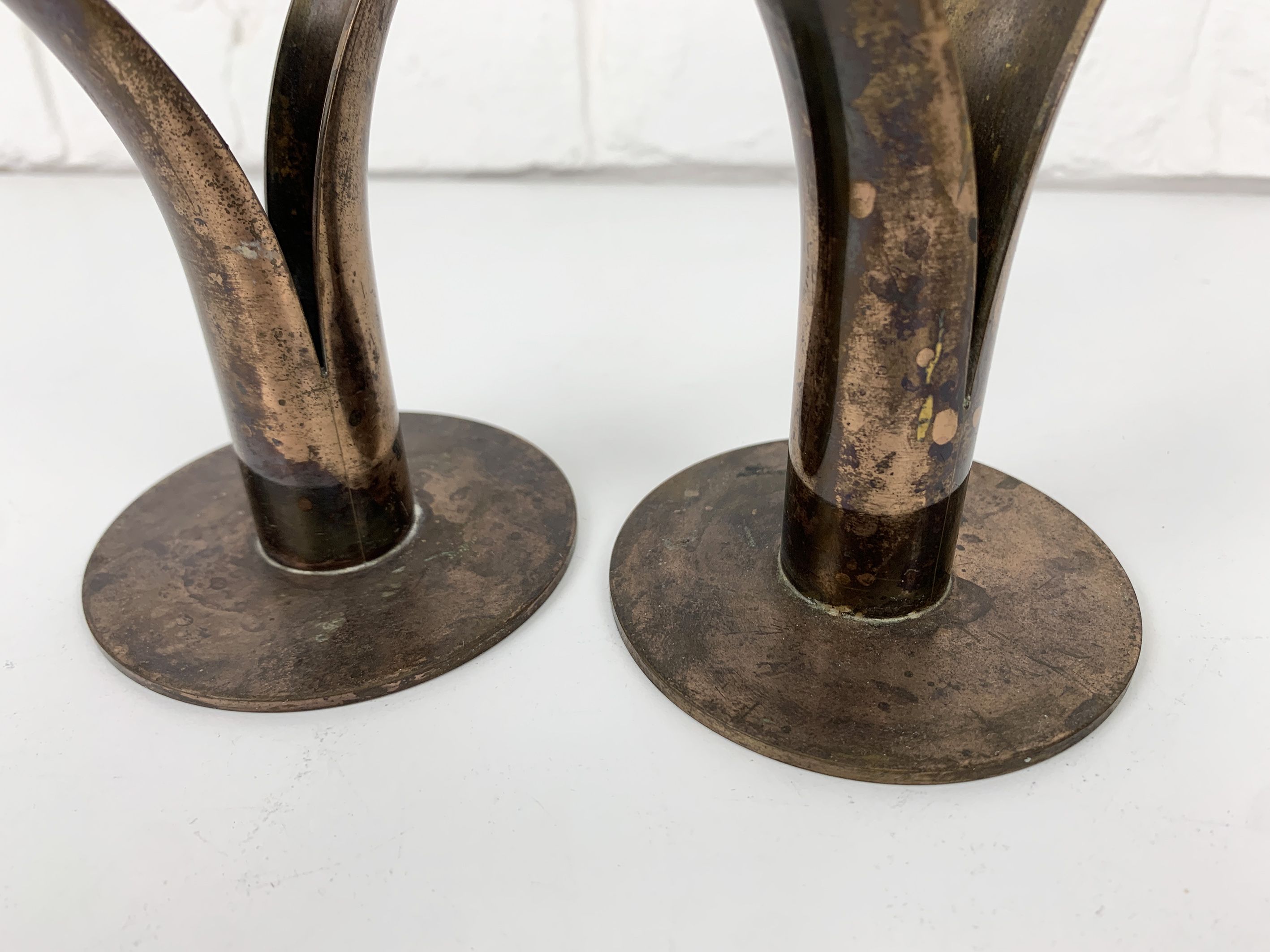 Pair of Lily brass candle holders, Ystad Metall, Sweden, design Ivar Ålenius Björk