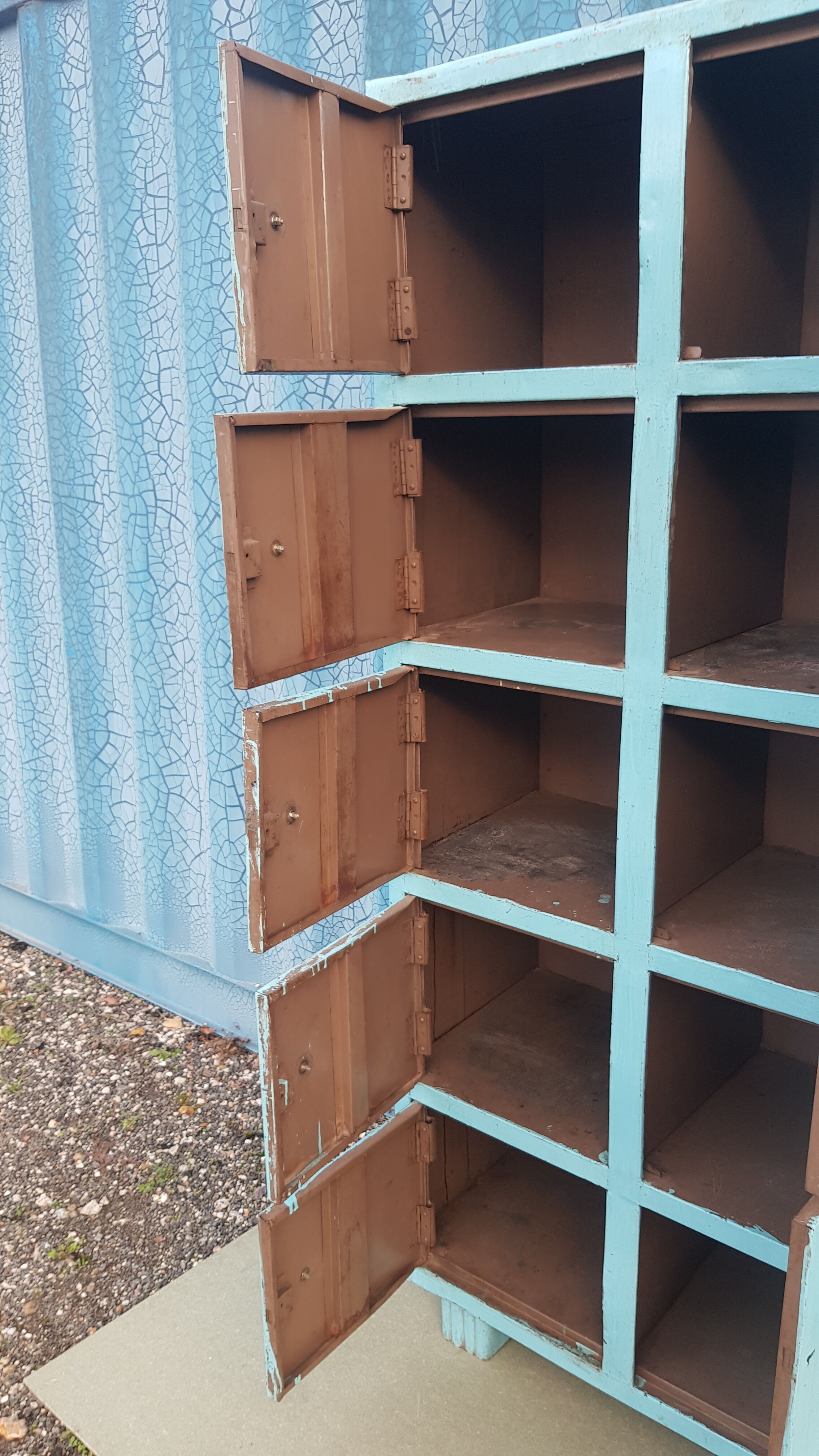 Old metal workshop furniture original turquoise patina