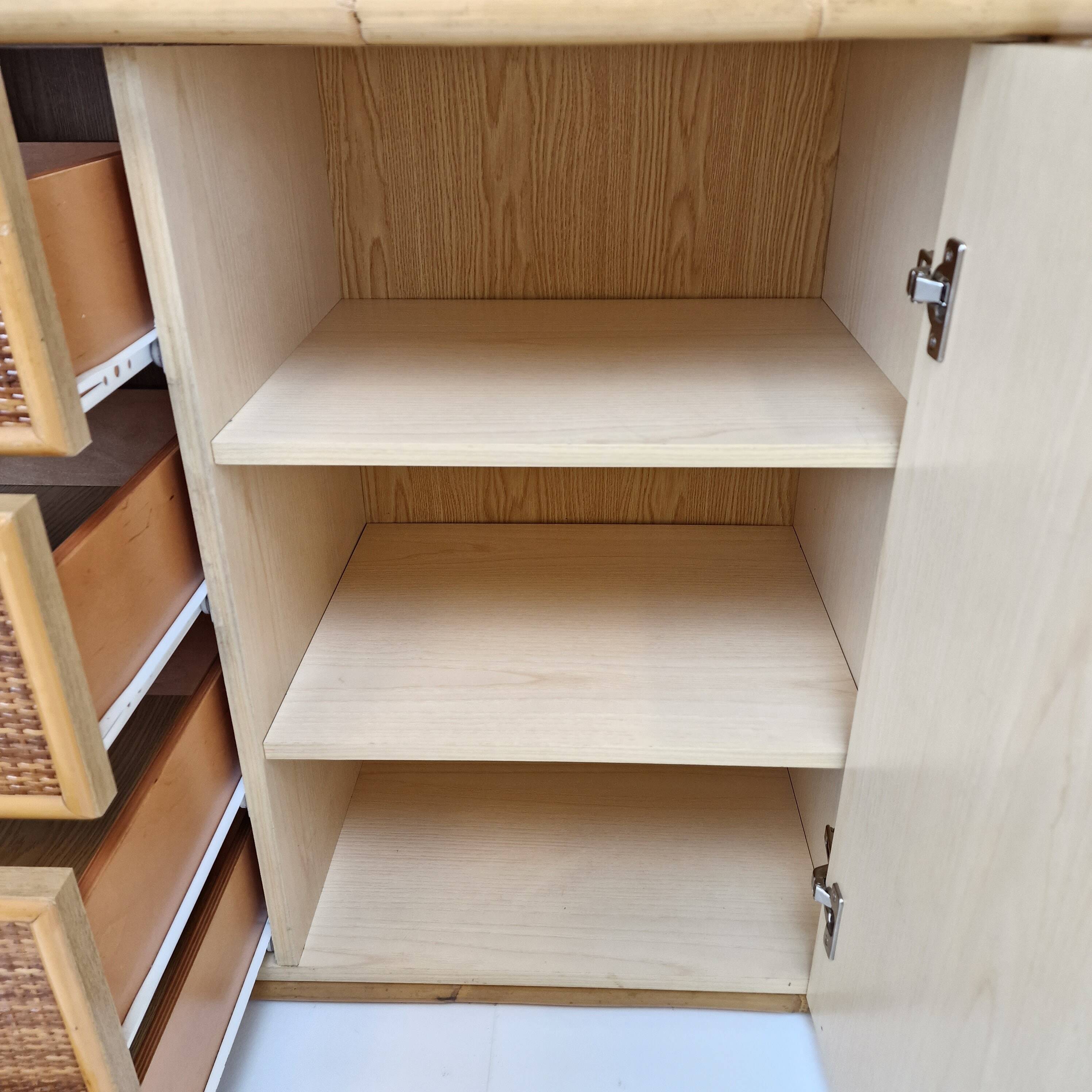 Italian Bamboo and Rattan Chest of Drawers or Credenza, 1980s