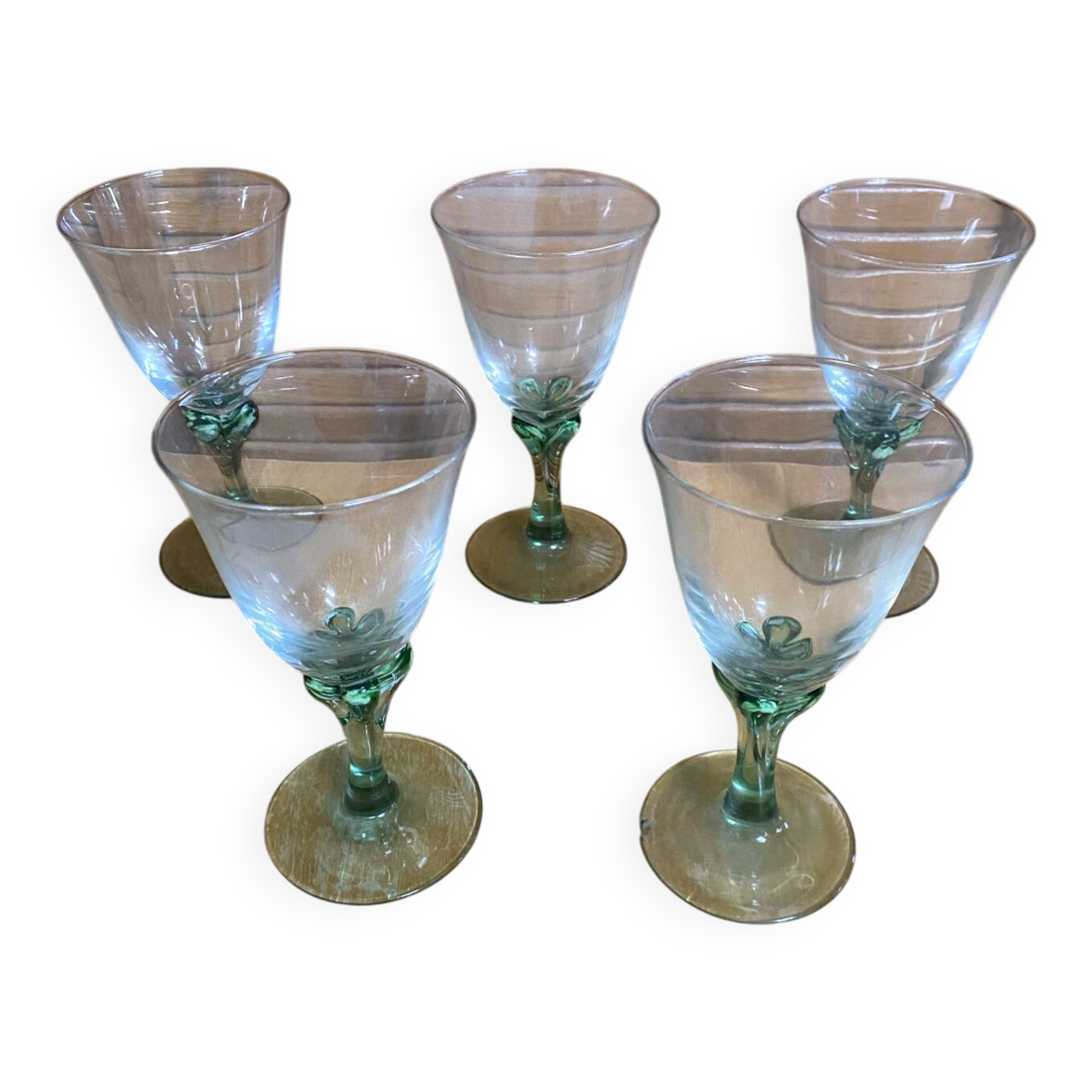 Série 5 verres à pied luminarc verre transparent & vert émeraude vinta