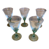 Set of 5 luminarc stemmed glasses transparent & emerald green vinta
