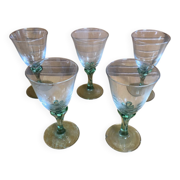 Série 5 verres à pied luminarc verre transparent & vert émeraude vinta