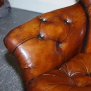 Vintage Brown Leather Armchair and Ottoman Set Hand-Dyed