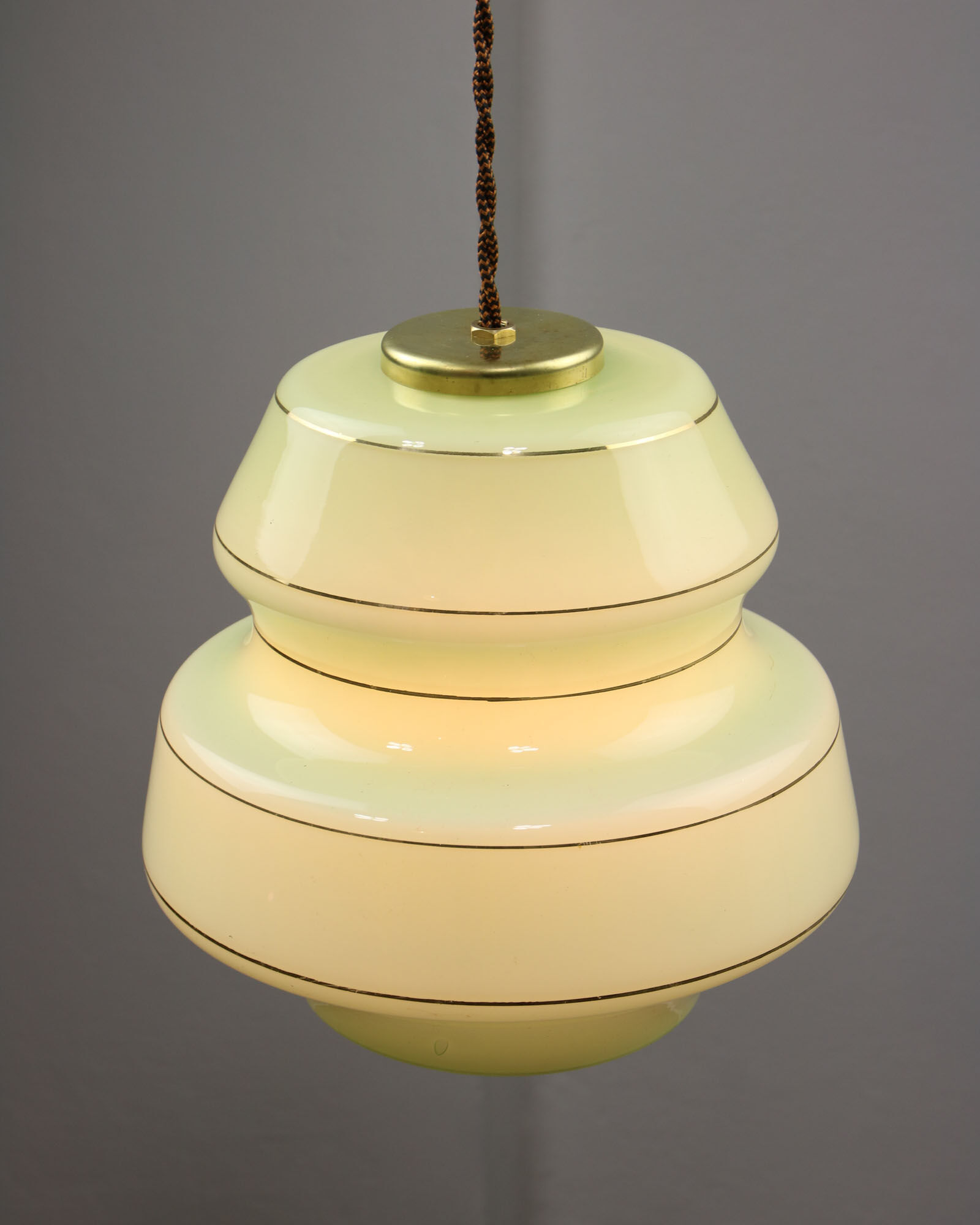 Mid-century Green Glass & Brass Pendant Lamp