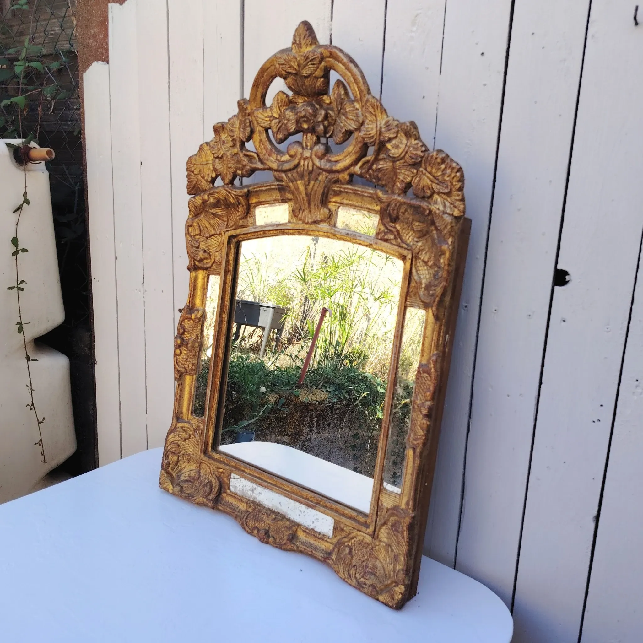 Golden wooden mirror, glazing, Italian, vintage decoration