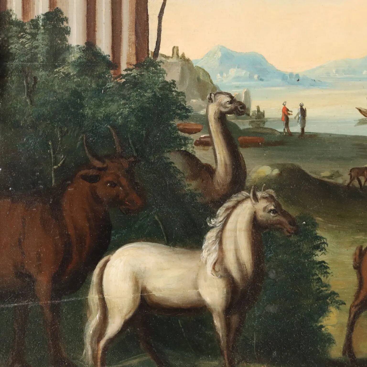 Ancient painting "Orpheus Charming the Animals" oil on panel '700