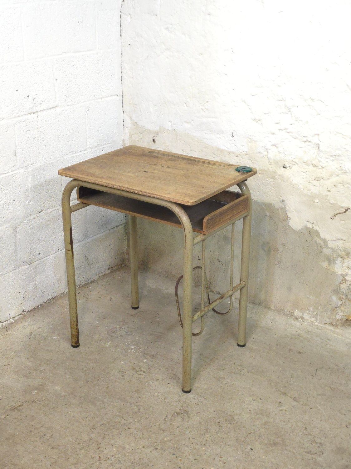 Simple school desk from 1960 with locker.