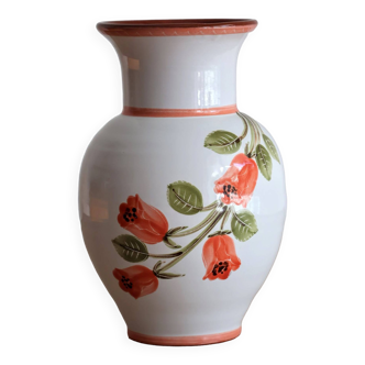 Vase à fleurs décor fleurs oranges numéroté