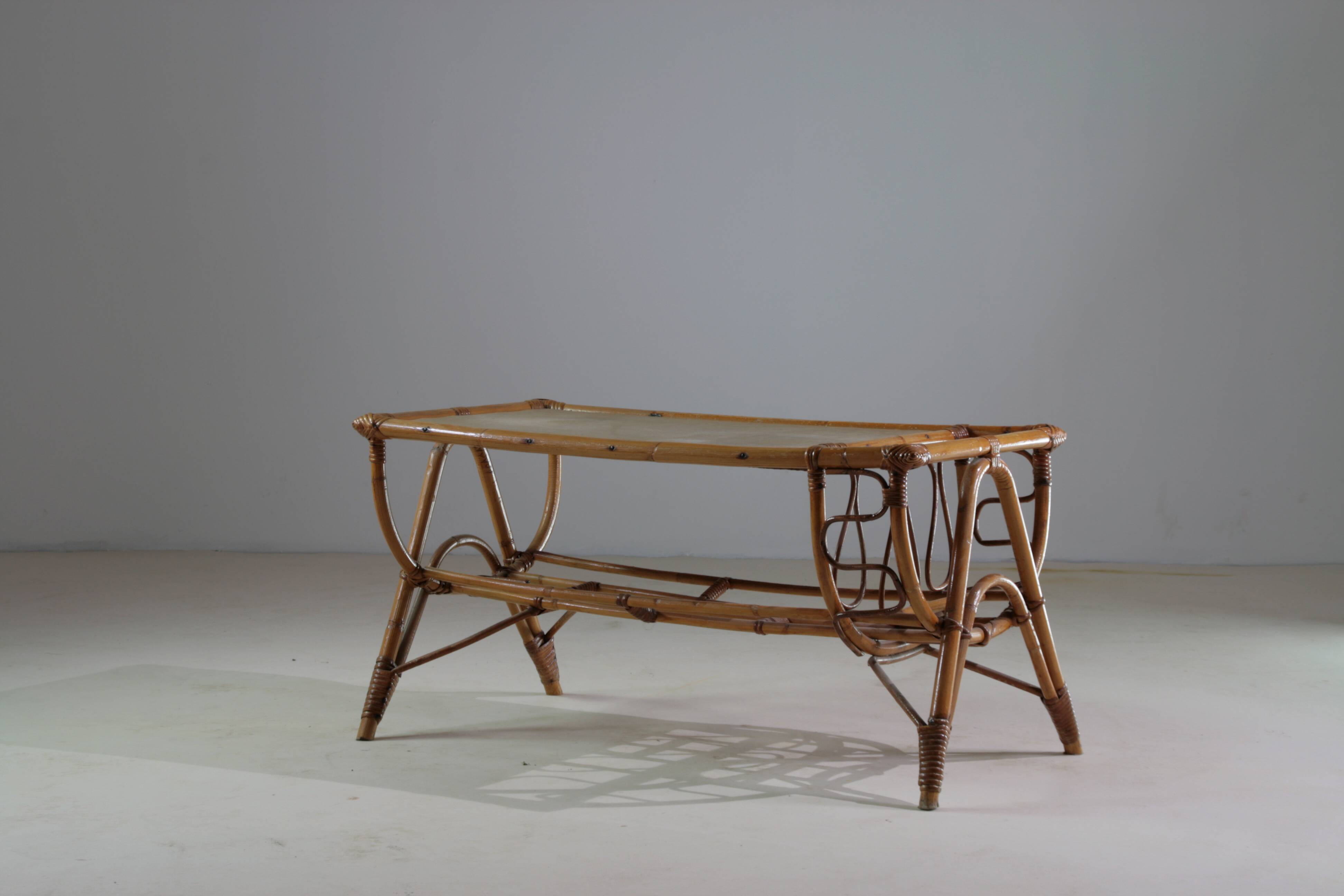 Vintage rattan coffee table, France 1960.