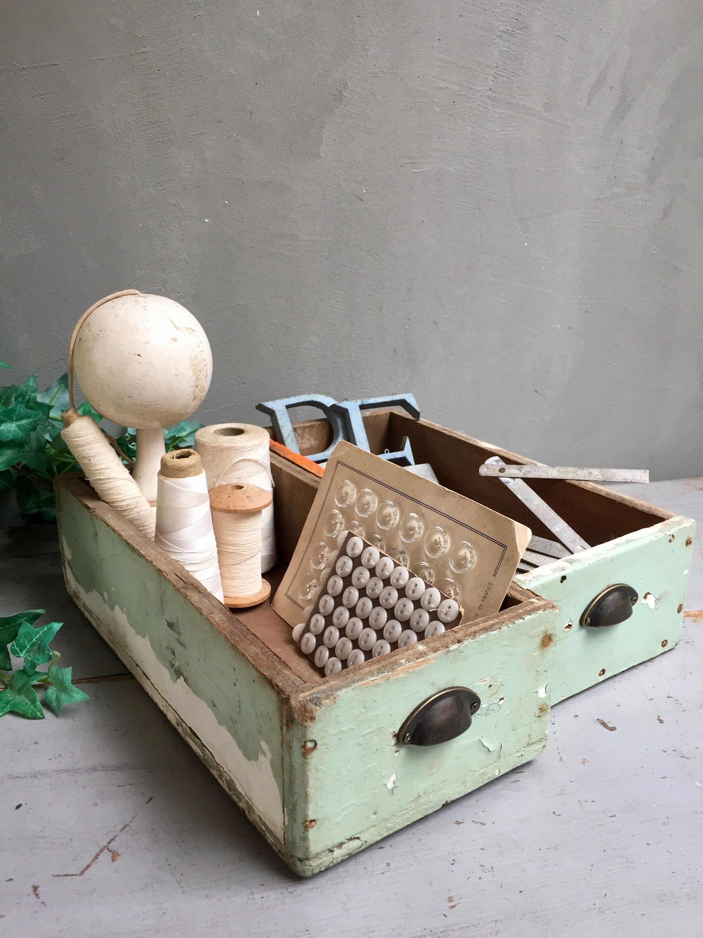 Lot of 2 trendy Wabi Sabi workshop drawers