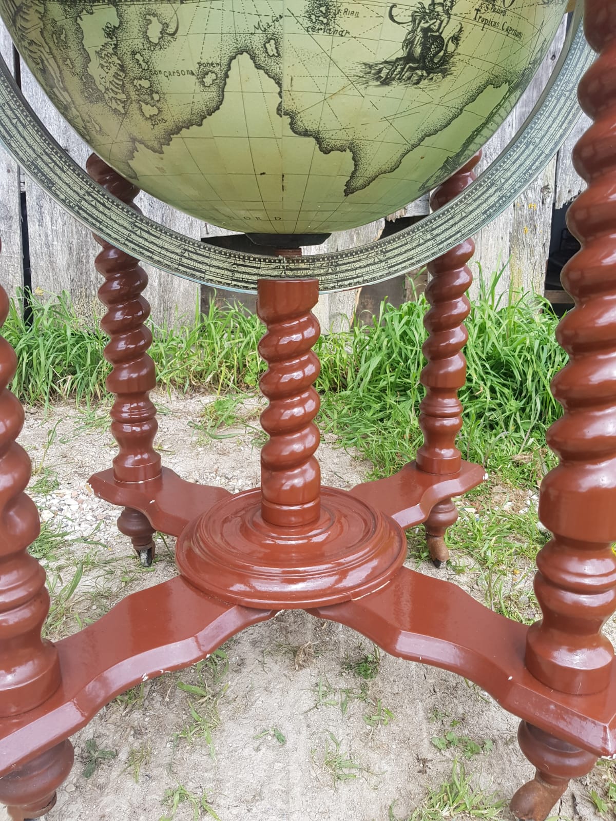 Former Bar Mappemonde Structure Wood Torsadé - Globe Metal Turning Vintage