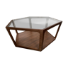 Beautiful 6 angular wooden glass coffee table
