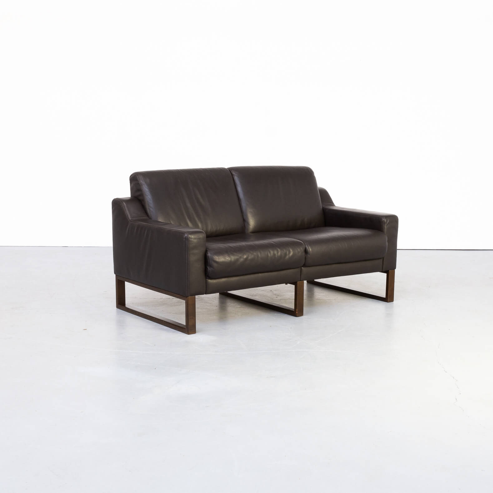 90s Brown leather two seater sofa