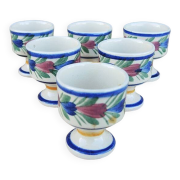 6 antique ceramic egg cups from Quimper