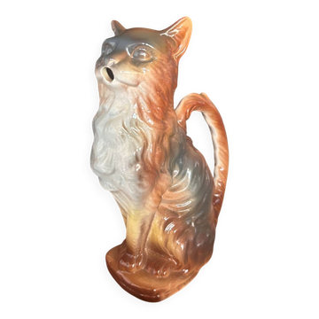 Zoomorphic pitcher in earthenware barbotine Saint-Clément – Cat – Model no. 9872 – Circa 1900 lovely rarity