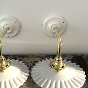 Set of two vintage white opaline wall lamps electrified to nine