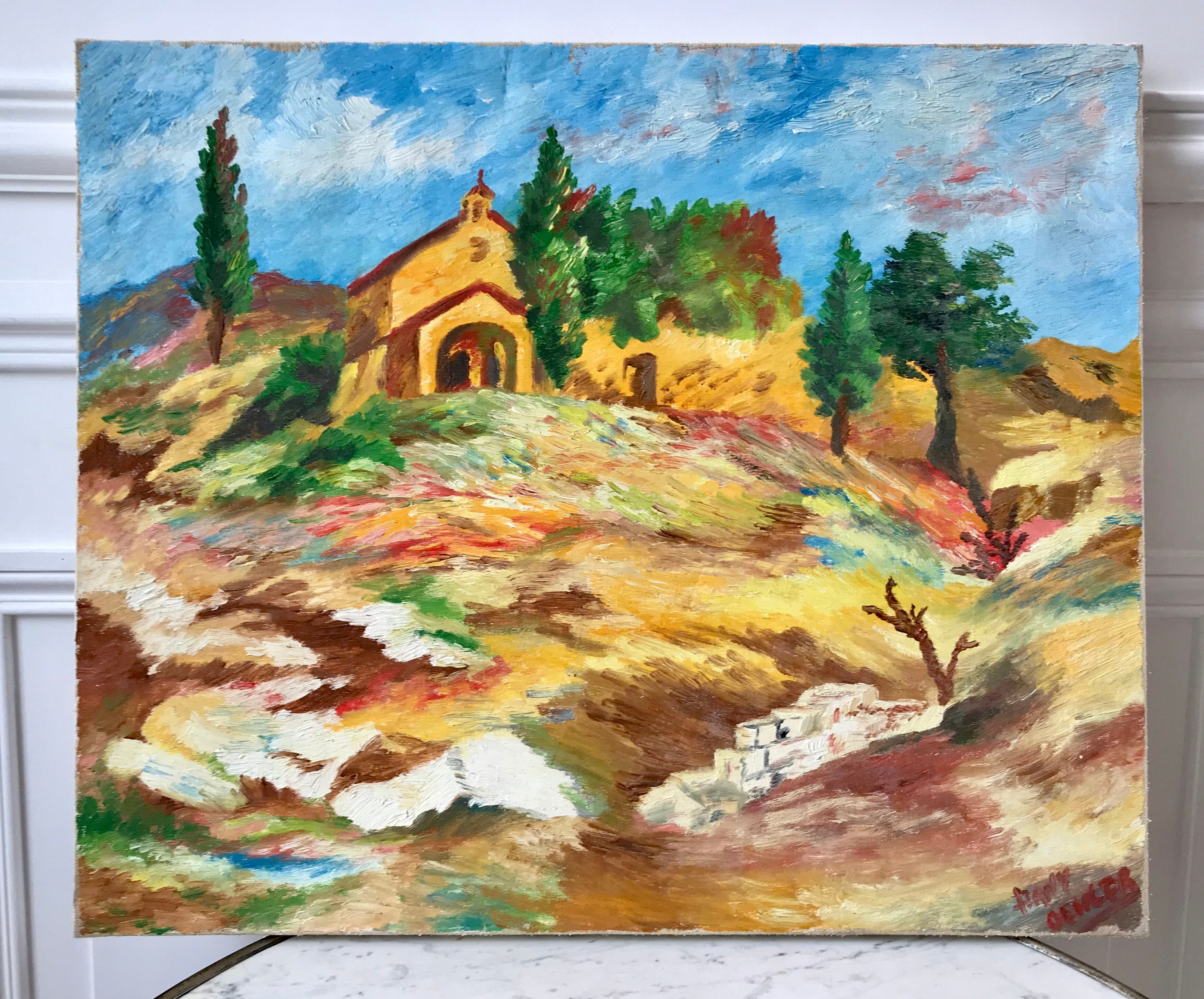 Oil on canvas painting ancient landscape
