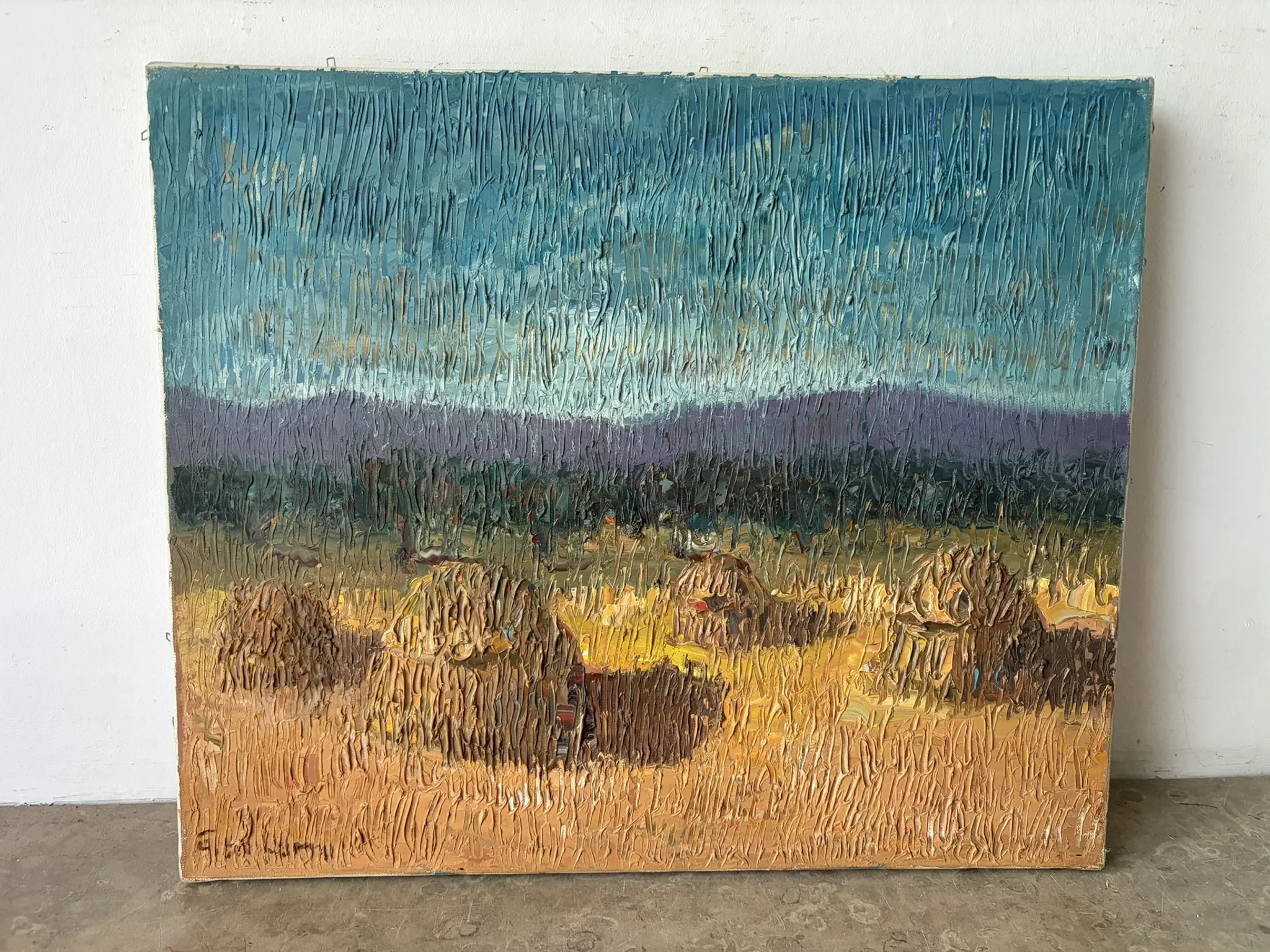 Haystacks, knife oil signed