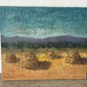 Haystacks, knife oil signed