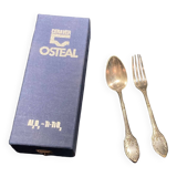 Fork and soup spoon in silver metal in their box from the brand "CERAVER OSTEAL"