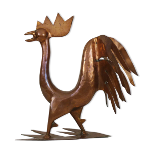Sculpture coq brutaliste en cuivre.