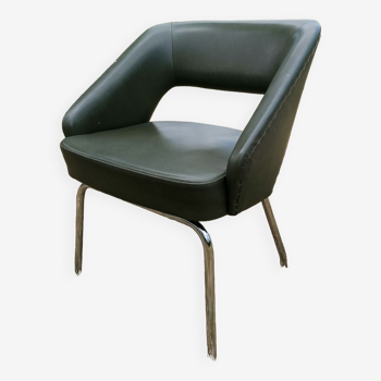 Vintage conference armchair in green skai Roset SNA