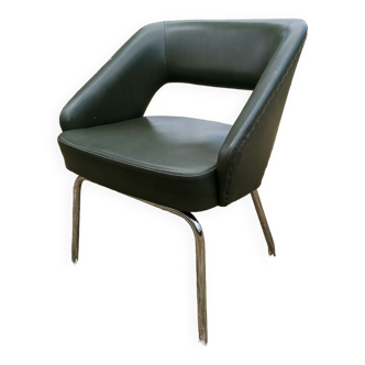 Vintage conference armchair in green skai Roset SNA