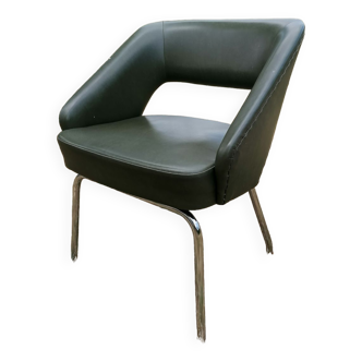 Fauteuil vintage de conférence en skaï vert Roset SNA