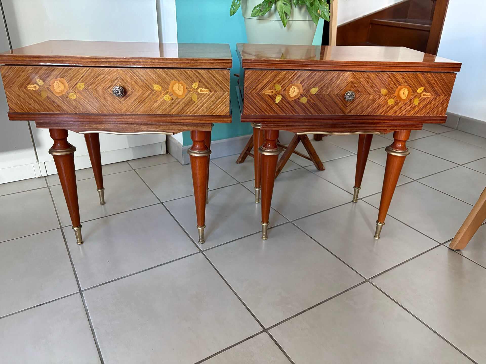 Pair of vintage Louis XVI style bedside tables.