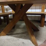 Set table, benches and chairs Pierre Chapo in solid elm