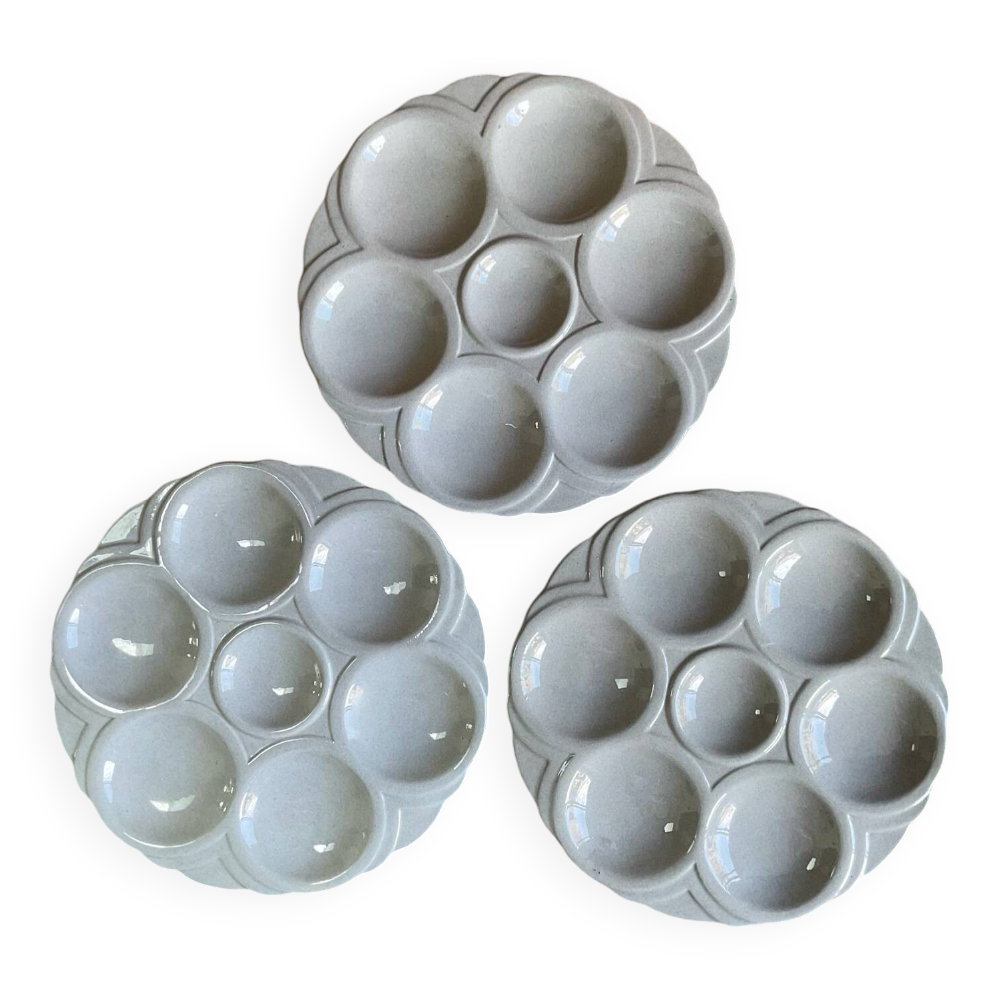 3 Art Deco oyster plates Digoin Sarreguemines