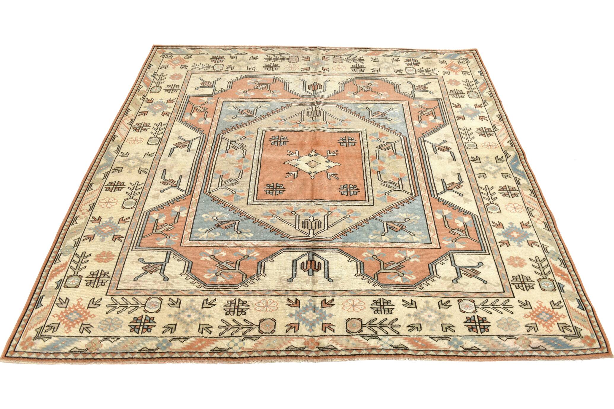 Salmon & Cream Square Persian Rug, 194x212Cm