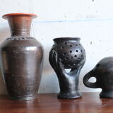 Set of 3 vintage brown and black pottery