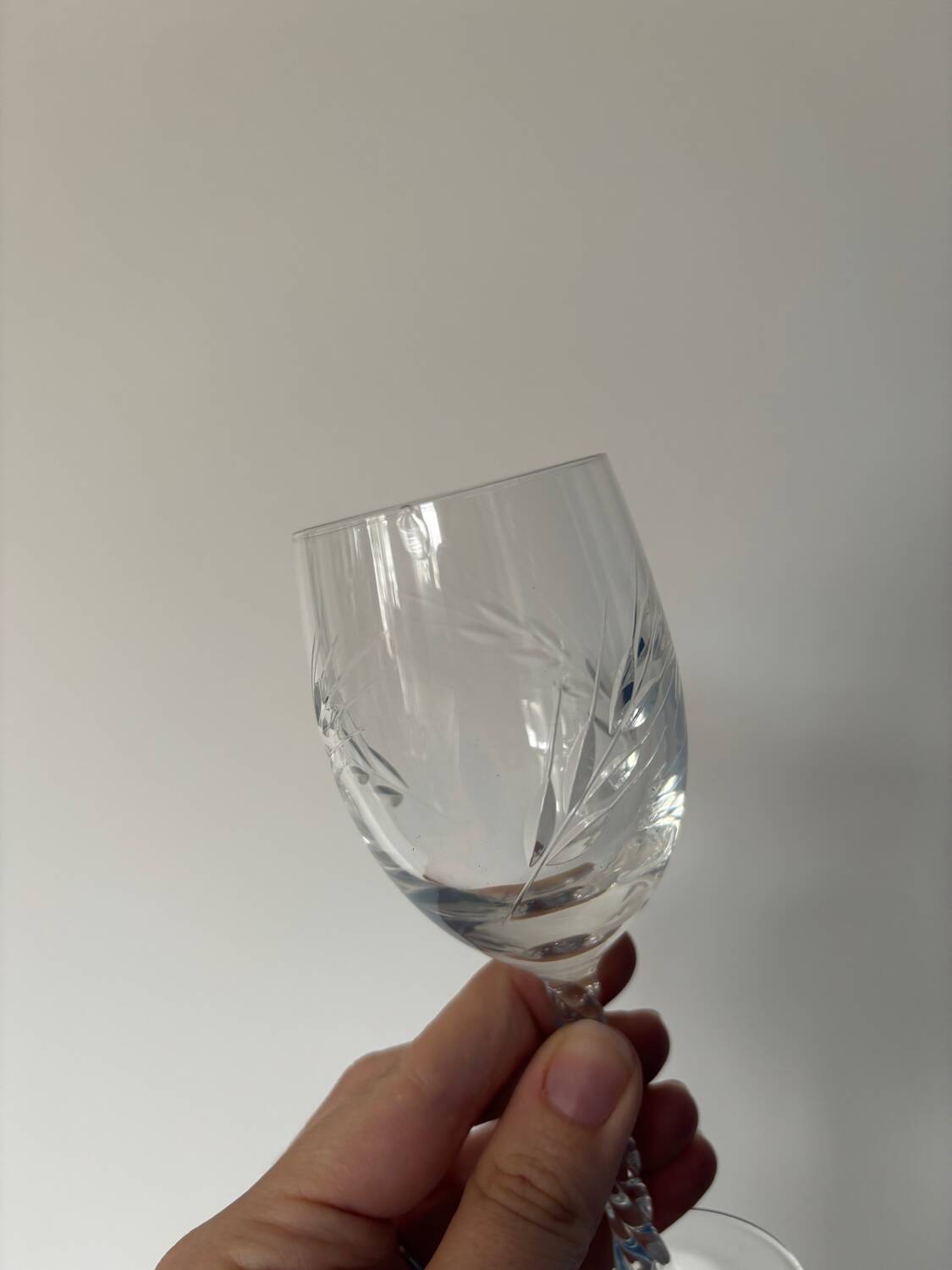Set of 6 Engraved Crystal Wine Glasses, Spike Pattern | Vintage Elegance v