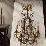 Louis XV style cage chandelier with pendants and drop of water XX century