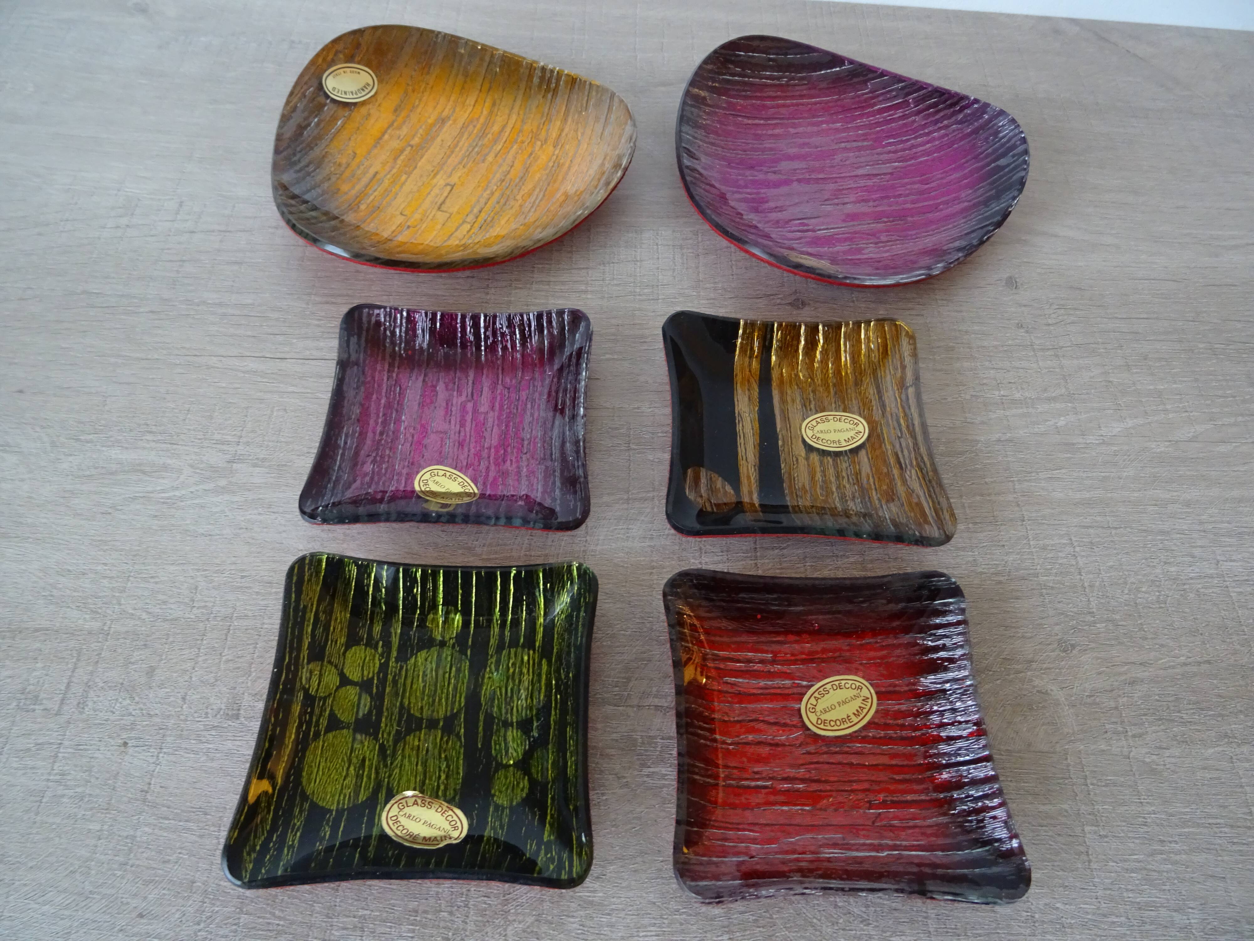 Ensemble  de 6 coupelles vide-poche verre murano Carlo Pagani