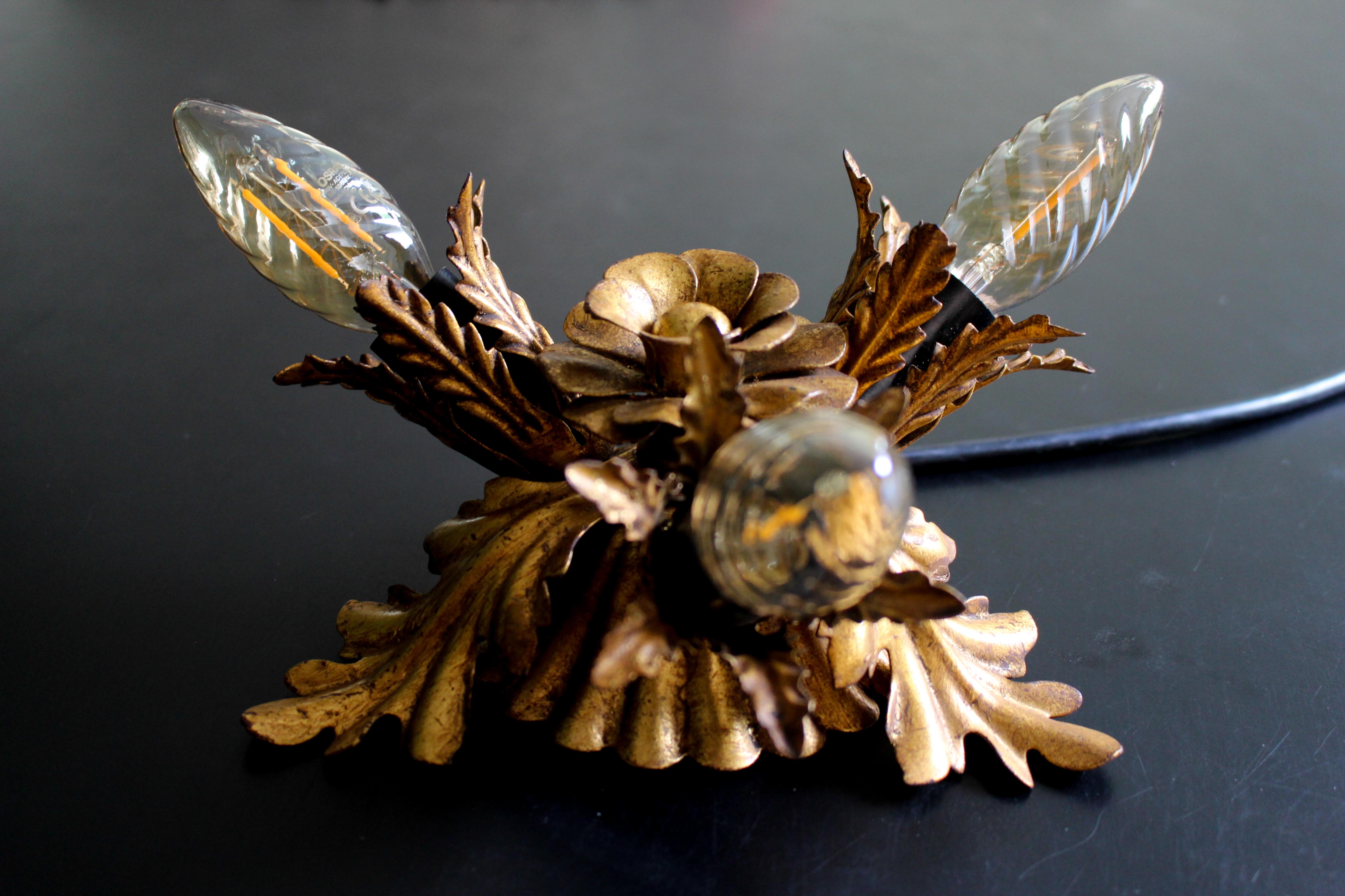 Banci firenze gilded flush mount italian wall lamp, 1960s