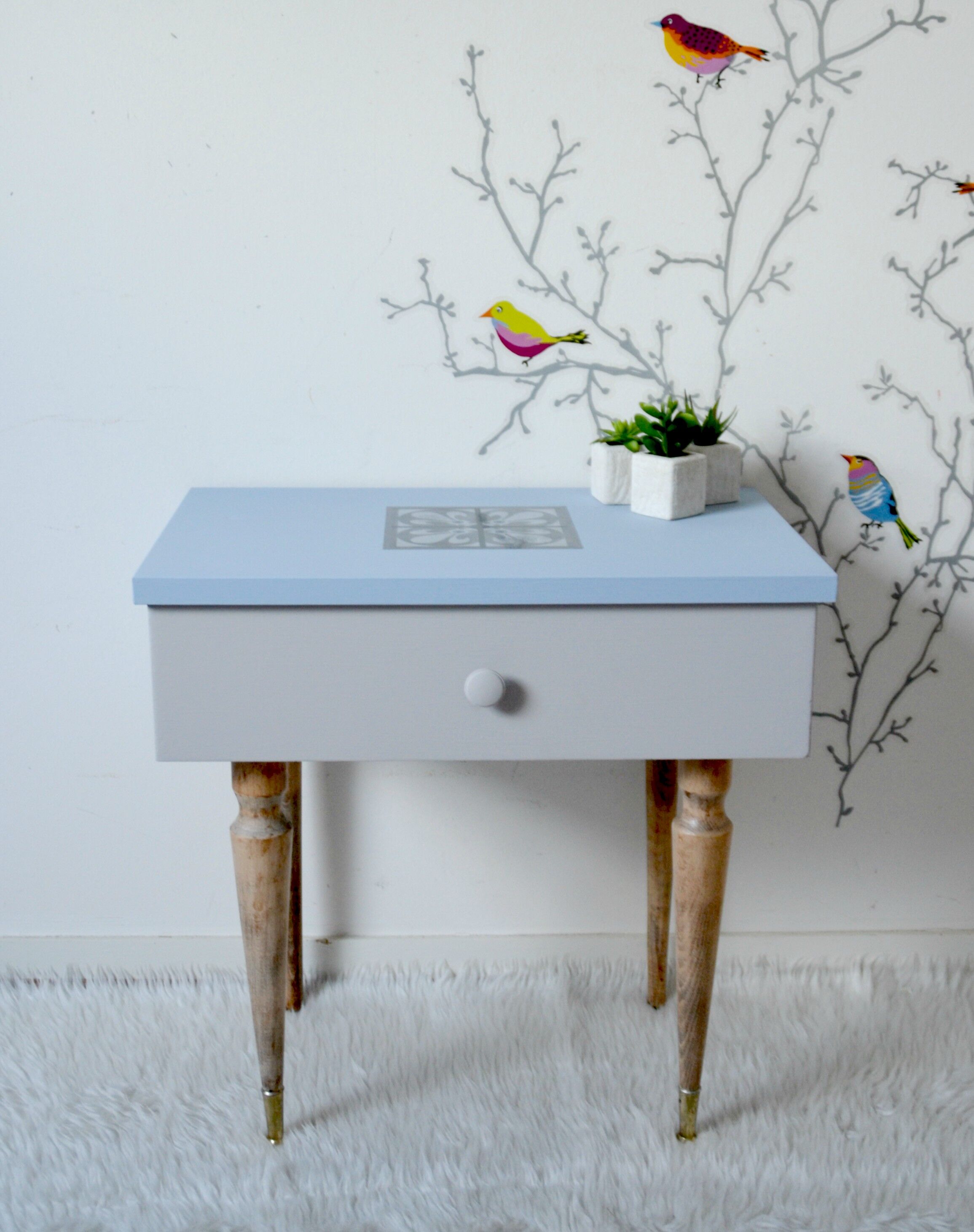 Revamped vintage bedside on blue